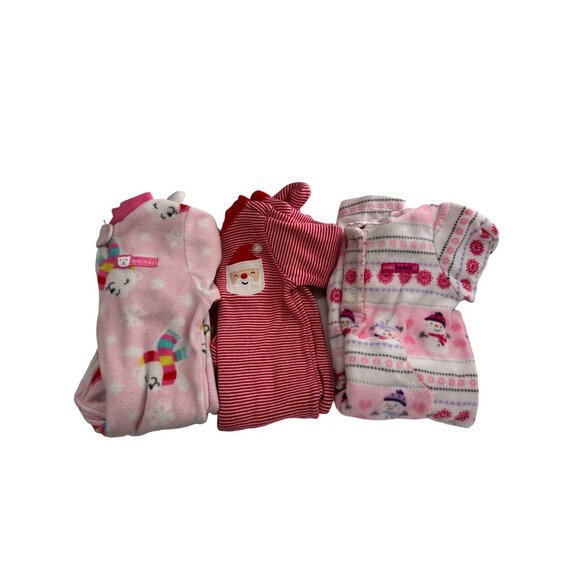 Set Of 3 Carters Baby Girl Holiday-Themed Sleepers 6M Pink Fleece Cotton Footed - Picture 8 of 10